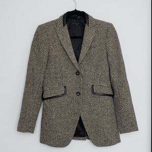 Theory Tweed Blazer Riding Jacket with Lamb Leather Trim